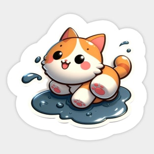 kitty in a puddle Sticker